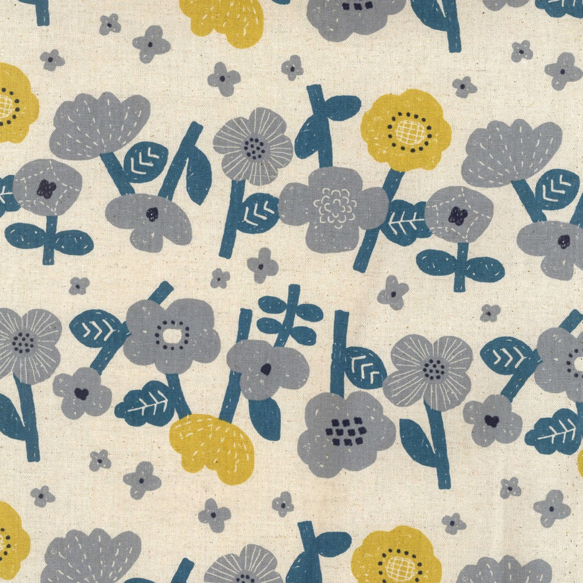 KOKKA- KOKYGA-69030-1-B- KNAP- Blue and Yellow Floral linen canvas ...