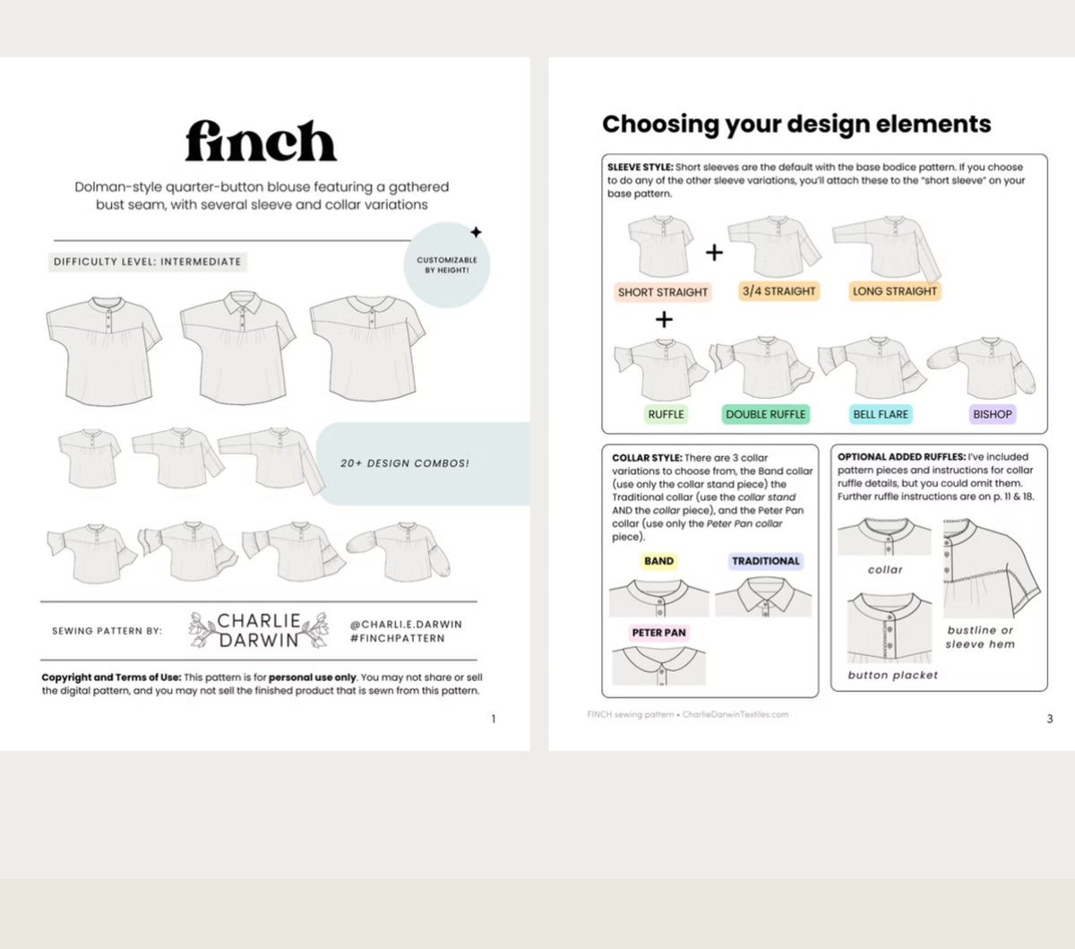 Charlie Darwin Textiles - Finch Sewing Pattern – Brooklyn General Store