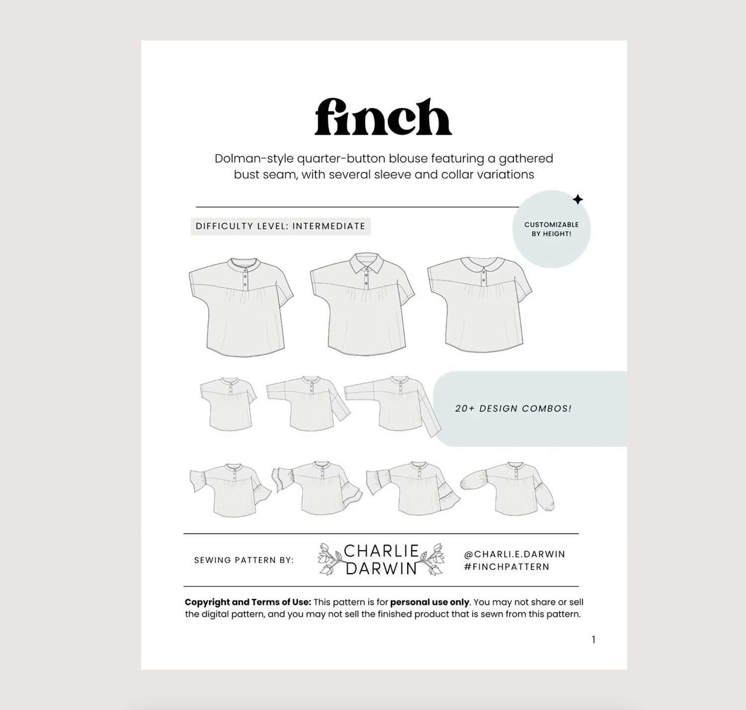Darwin Pattern Charlie Darwin Textiles - Finch Sewing Pattern – Brooklyn General Store
